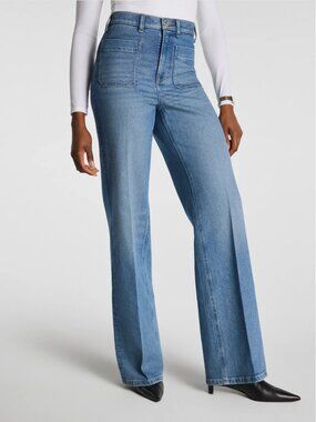 NWT SPANXshape Authentic 360 Mid-Rise Easy Flare Patch Pocket Jeans - M